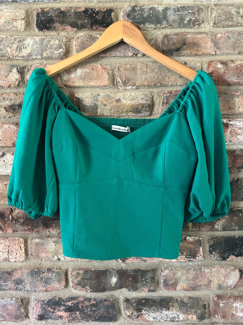 Abercrombie & Fitch Kelly Green Puff Sleeve Crop Top